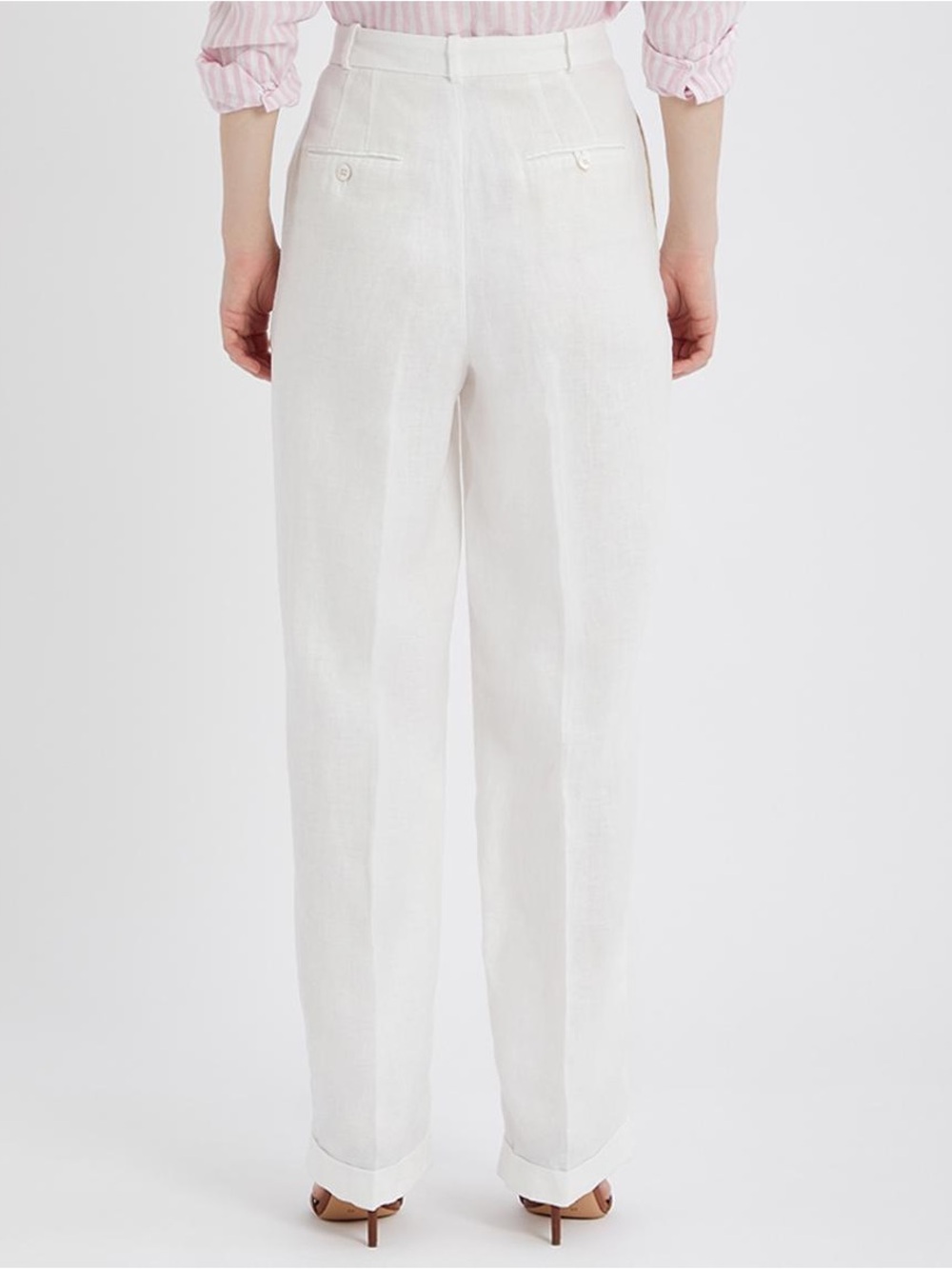 Polo Ralph Lauren Linen Relaxed Straight Leg High Rise Pleated White Pant 10 - Picture 2 of 13